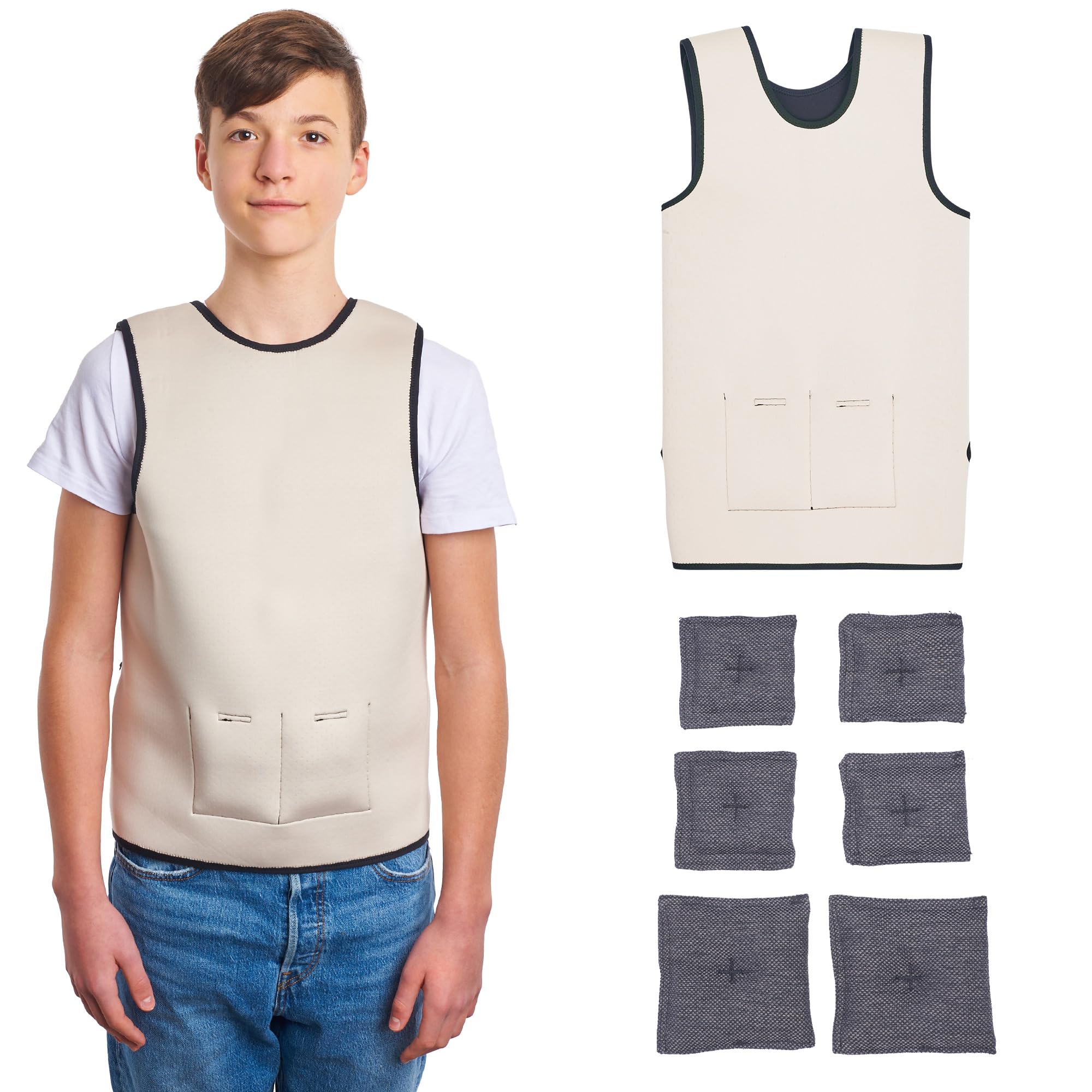 Weighted Vest for Kids | Provide Deep Pressure Comfort | ADHD Tools for Kids | Autism Sensory Clothing, Beige, Large