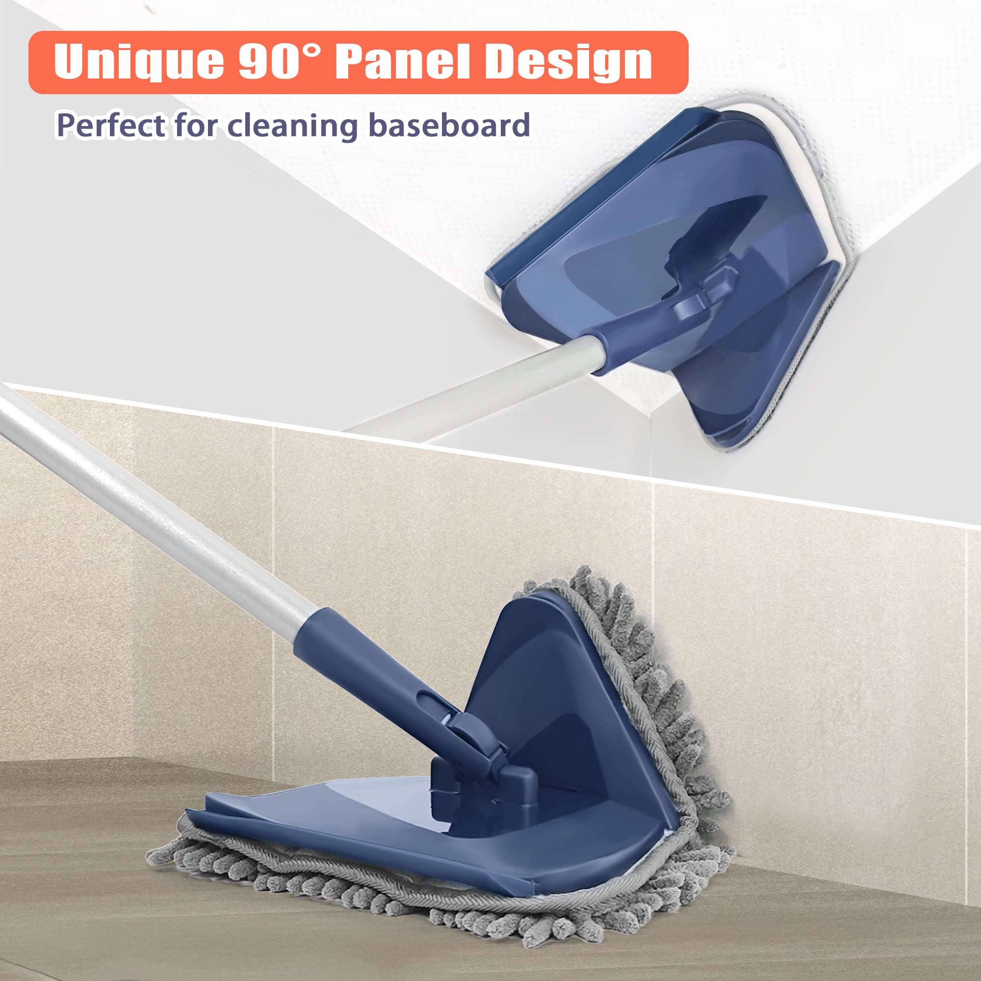 JEHONN Wall Cleaner Mop with Long Handle 82 Inches, 3-in-1 Ceiling Cleaning Tool Duster with 6 Replacement Microfiber Chenille Pads for Painted Walls, Window, Floor, Baseboard