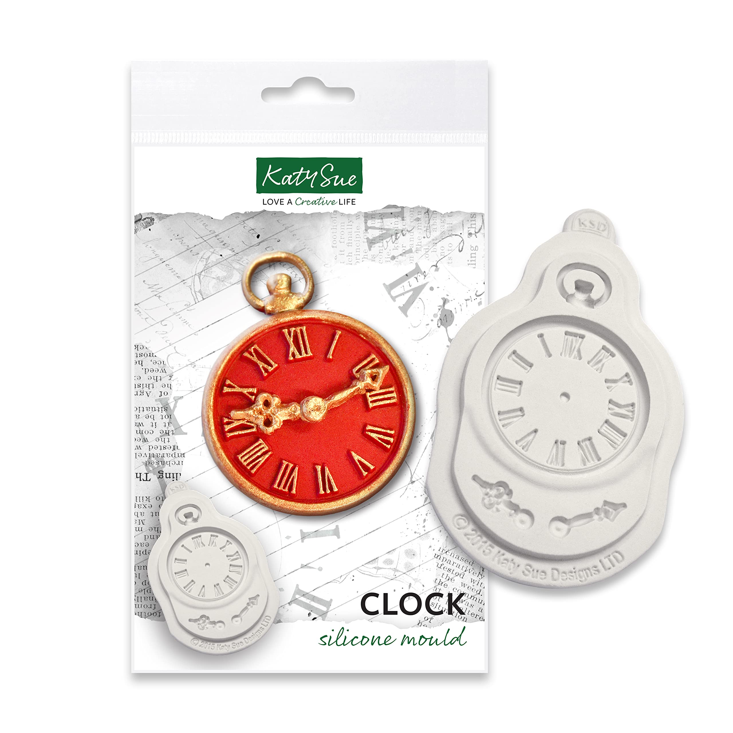 Katy Sue Clock Silicone Mould for Cake Decorating & Crafts for Fondant, Sugar Paste & Air Dry Clay from Katy Sue Designs Fondant Moulds. Clock Face 49 Millimetres Diameter & Hand 18 Millimetres
