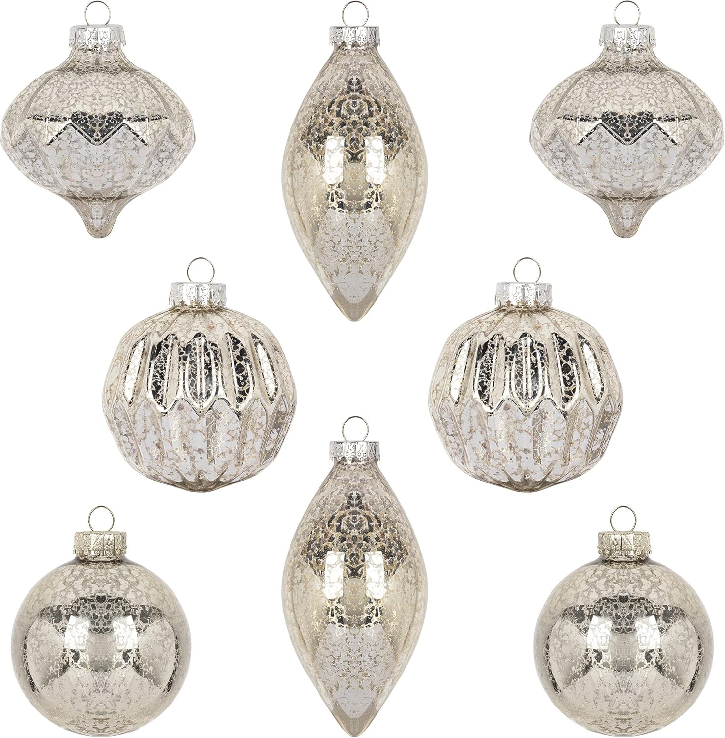 Ornaments - KI Store Mercury Glass Christmas Ornaments Set of 8 Champagne Silver Hanging Christmas Balls Finials for Christmas Tree Decoration Holiday Décor