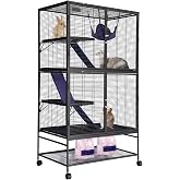 Garvee Small Animal Cage,64''H Deluxe Ferret Cage,4 Tier Chinchilla Cage | with Removable Ramp,Hammock, Extra Storage Stand,Removable Tray for Ferret,Chinchilla,Guinea Pig