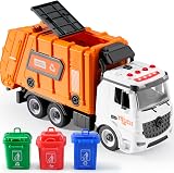 JOYIN Garbage Truck Toy with Light and Sounds Orange 3 Trash Cans