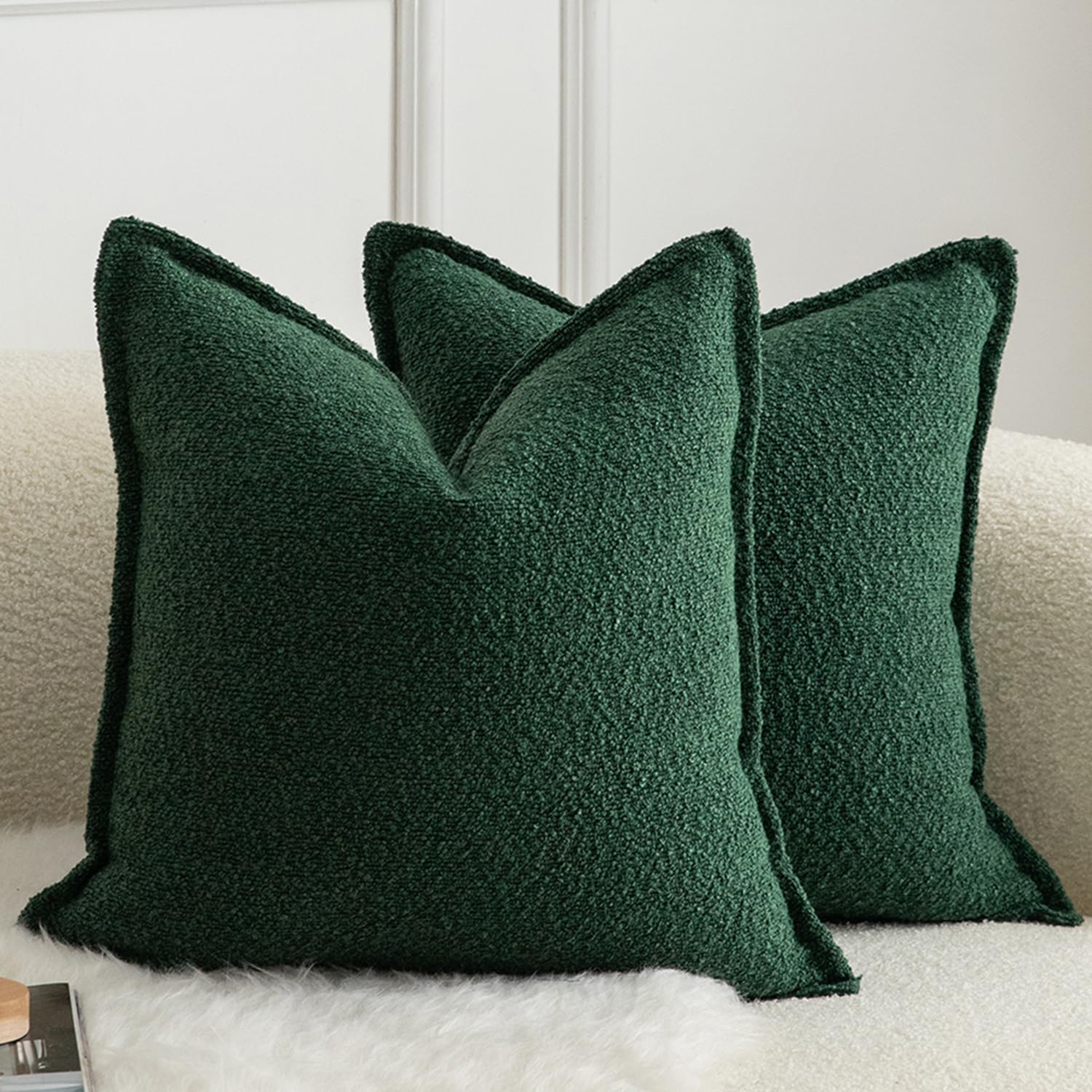 Mandioo Pack of 2 Cushion Covers 50cm x 50cm Decorative Accent Solid Woven Textured Throw Pillow Covers cases Bedroom Living Room Couch Sofa Home 20 x 20 Inch Green