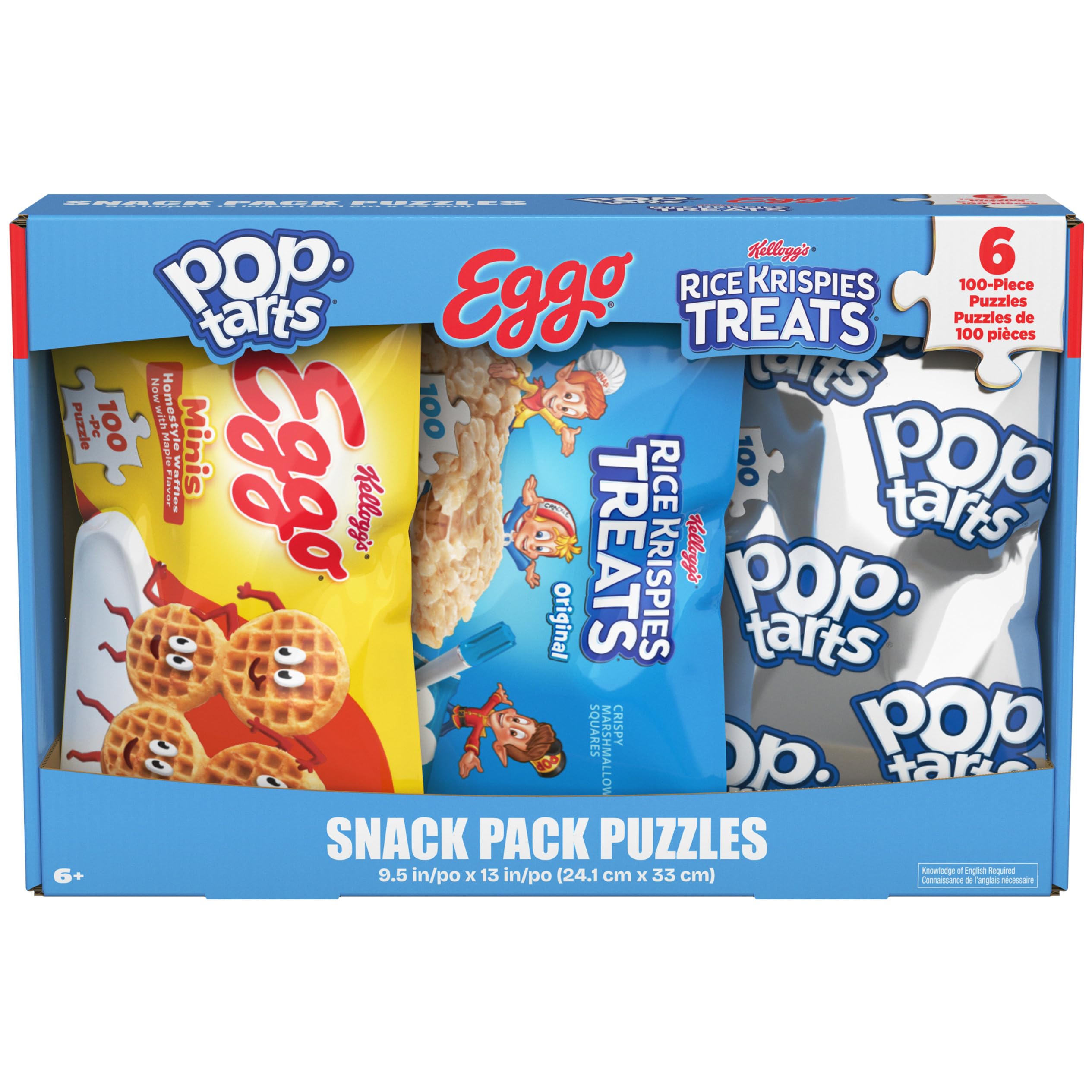 Spin Master Games, Snack Puzzles 6-Pack, 100 Pieces Each, Kids Puzzle, Eggo Waffles, Rice Krispies Treat & Pop Tarts, Preschool Toys for Girls & Boys, Easter Gift, Ages 6 & Up