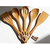 Premium Bamboo Utensils - Smooth Bamboo Spoons for Cooking,Wooden Cooking Utensils Set of 5,Apartment Bamboos Spatula for Nonstick Pan,House Warming Gifts New Home