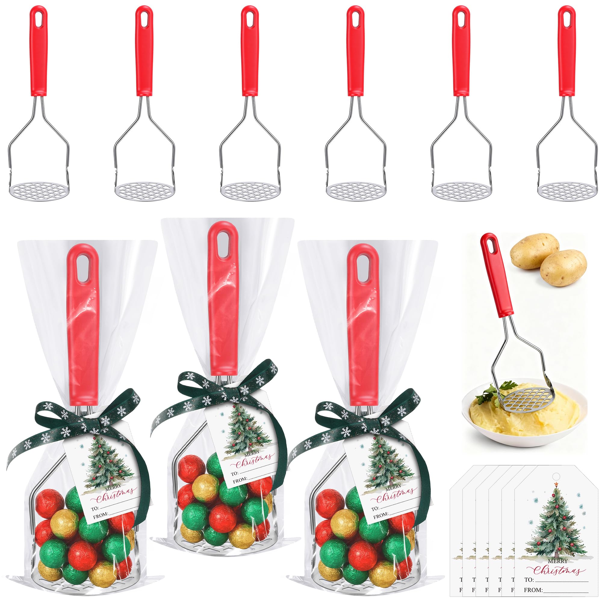 View 1 of **MISSING PARTS**
LemonRoad 6 Sets Christmas Masher Gifts Stainless Steel Potato Mashers Favors Includes Xmas Greeting Cards Ribbons Plastic Bags for Xmas Cooking Baking Supplies Gift Christmas Stocking Stuffers Ideas