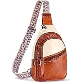 Magibag Sling Bag Crossbody Bags for Women Trendy Leather Fanny Packs Chest Bag Sling Crossbody Backpack for Travel (Brown with White)