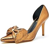 WSKEISP Womens Bow High Heels Dress Shoes 3.54IN Stiletto Kitten Heels Closed Pointed Toe D'Orsay Pumps Classy Wedding Party Prom Dance Dressy Pumps