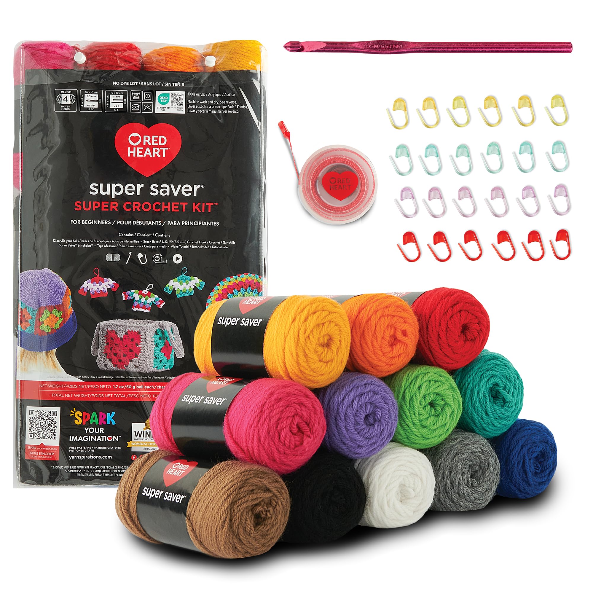 Red Heart Super Saver Super Yarn Crochet Kit with Accessories for Knitting, Crocheting, Crafts & Amigurumi Projects Projects