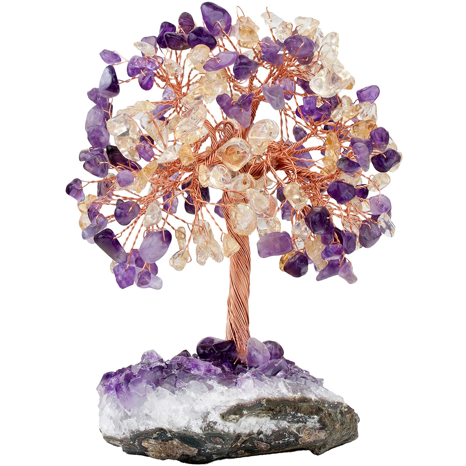 Nupuyai Amethyst & Citrine Crystal Cluster Bonsai Money Tree Figurine, Fengshui Ornament for Home & Office Decor