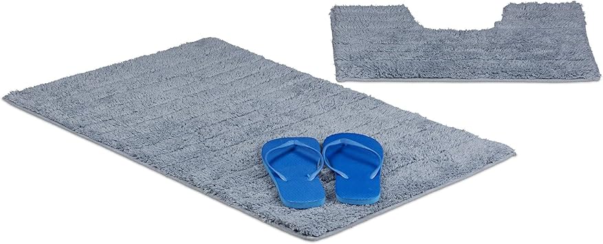 Relaxdays Badgarnitur 2-teilig, Streifen-Design, Für Fußbodenheizung