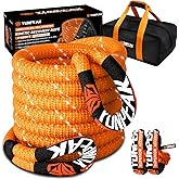 YUNPEAK 1" x 30ft Heavy-Duty Kinetic Recovery Rope – 48,500lbs Break Strength – Includes 2 Ultra-Strong UHMWPE Soft Shackles – Ideal for Trucks, SUVs, Jeeps, UTVs, ATVs & Tractors (Orange)