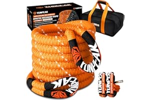 YUNPEAK 1" x 30ft Kinetic Recovery Tow Rope 48,500lbs Heavy Duty Offroad Kit Snatch Strap with 2 UHMWPE Soft Shackles Recover