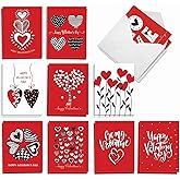 The Best Card Company - 20 Assorted Valentine's Day Cards Bulk (4 x 5.12 Inch) - Boxed Greetings (10 Designs, 2 Each) - Black and White and Red All Over AM9190VDG-B2x10