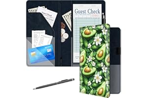 BVYA Server Book for Waitress, 5x9 Inch Server Book with Zipper Pocket, Unique Printed Leather Server Wallet Organizer Fit Wa