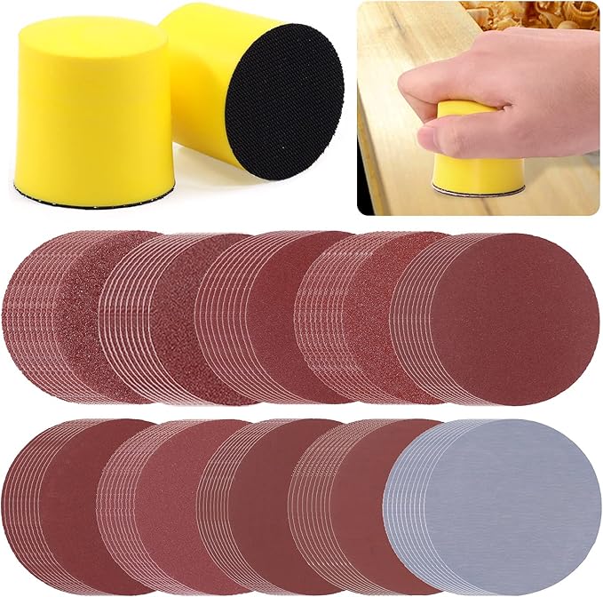 Hilitchi 2Pcs 2 Inch Round Hand Sanding Blocks Hook Backing Plate Sand