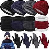 Geyoga 12 Pcs Kids Knitted Winter Hat Gloves Scarf Set for 5-8 Boys Girls Toddler Beanies Mittens Neck Warmer Scarf