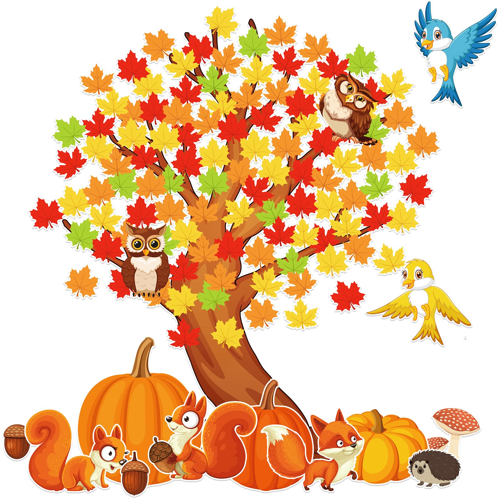 Photo 1 of 155 Pieces Fall Tree Bulletin Board Decorations Classroom Tree Bulletin Board Set Autumn Animal Bulletin Borders Decoration Bulletin Board Tree Cutout Maple Leaves Pumpkin Cutouts for Wall Decoration