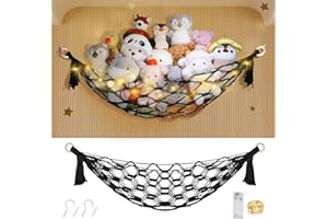 CERETIA Stuffed Animal Storage with Fairy Lights, Banana Shaped Stuffed Animal Hammock, Hanging Stuffed Animal Net or Hammock, Black