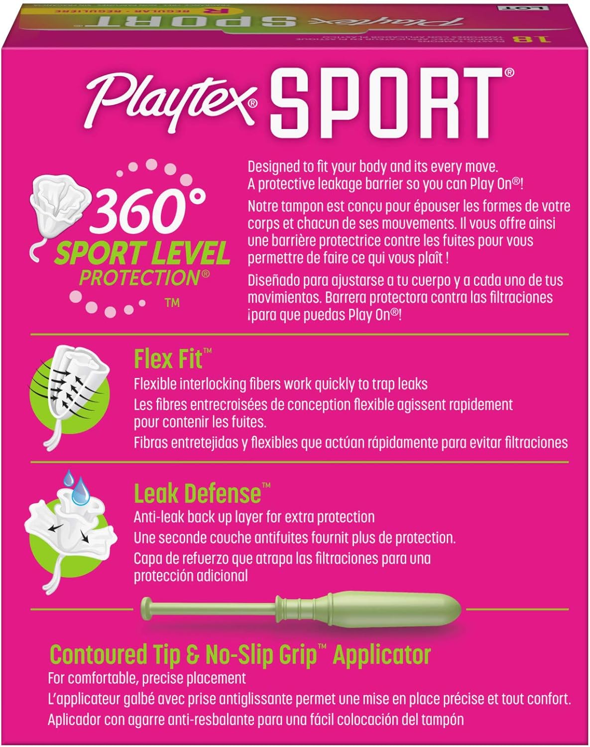 Playtex Sport Tampons with Flex-Fit Technology, Regular, Unscented - 18 Count: Health & Personal Care