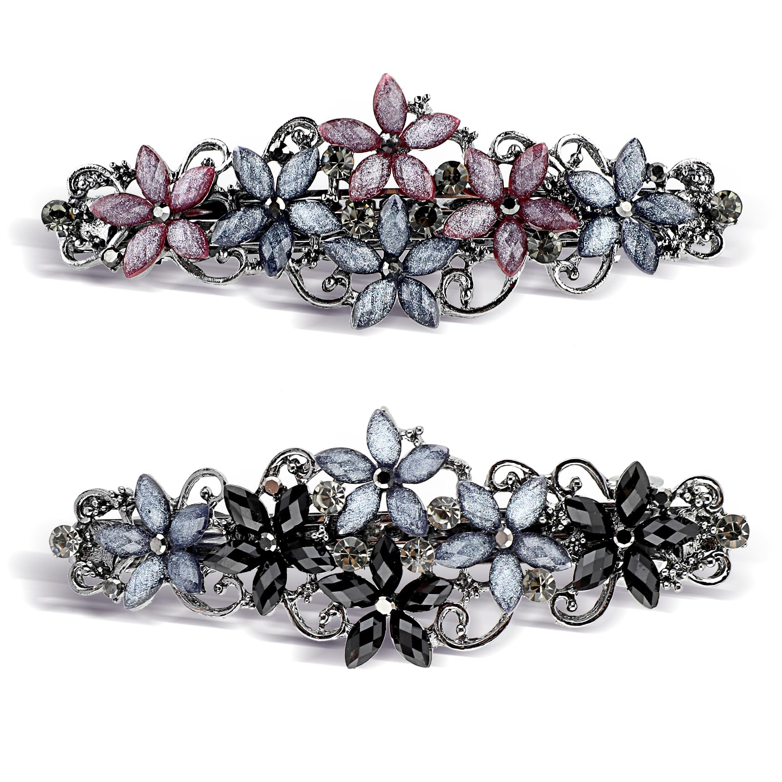 2 PCS Diamante Hair Clips for Women Elegant Rhinestones Hair Barrettes Thick Hair Sparkly Glitter Fashion Flowers Hairpin French Style Vintage Hair Accessoires for Women and Girls (blue, small)