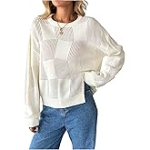 SweatyRocks Women's Hollow Out Crew Neck Loose Sweaters Casual Long Sleeve Split Concert Pullover Tops