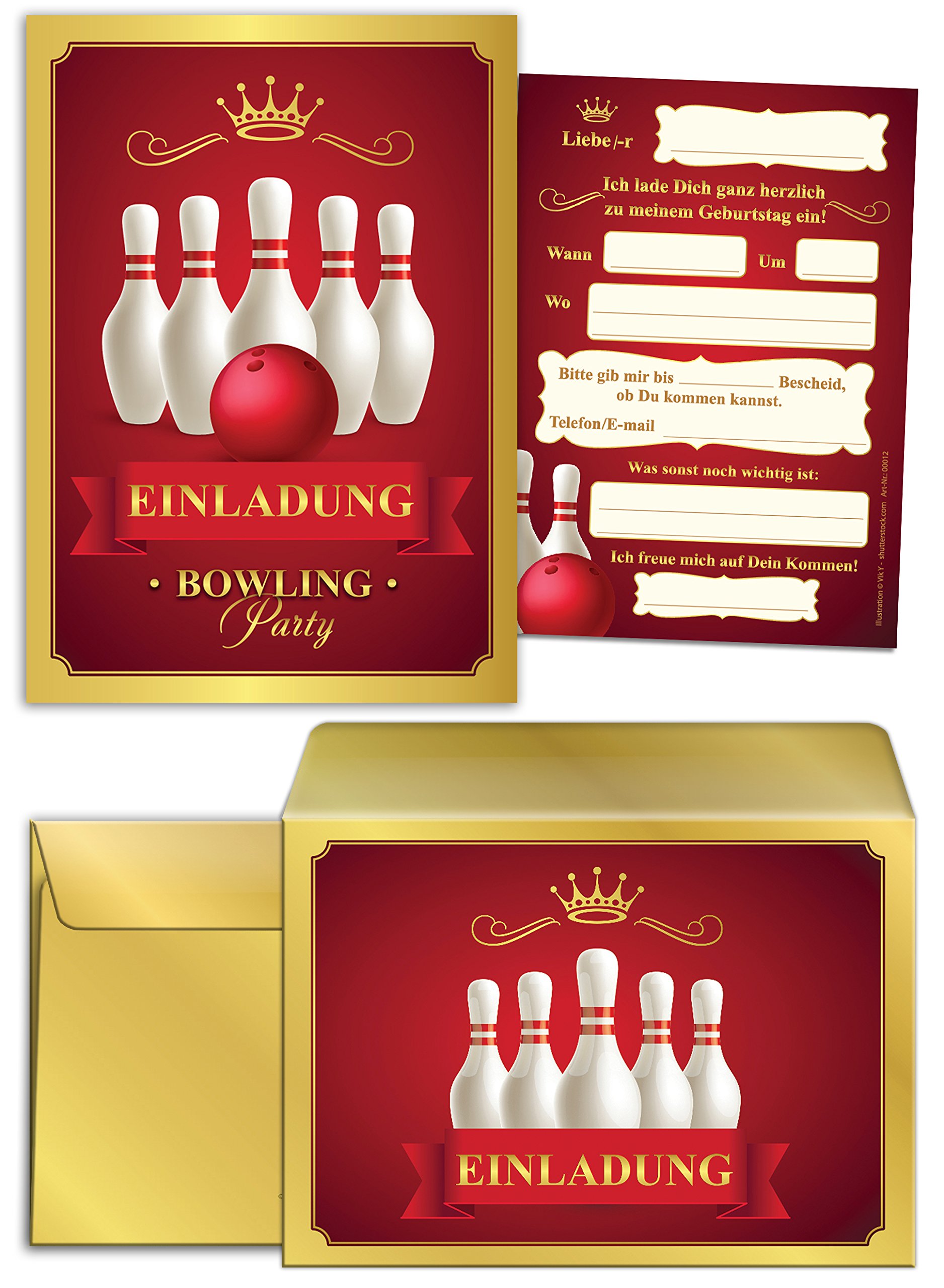 JuNa-Experten 12 Invitation Cards Including 12 Envelopes for Children's Birthday Party Bowling for Girls / Colourful Invitations for Birthday / Birthday Invitations (12 Cards + 12 Envelopes)