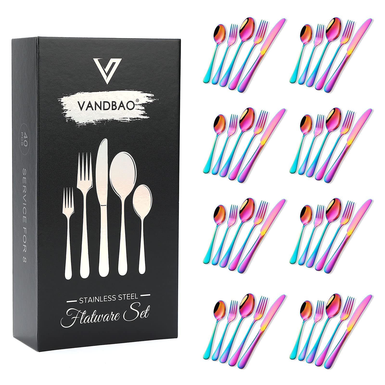 Rainbow Silverware Set Flatware Cutlery - 40 Pieces