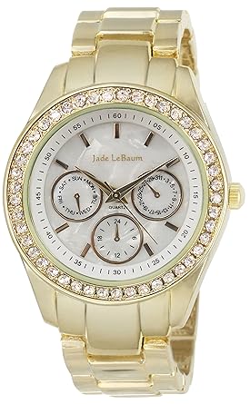 Womens Rhinestone Accented Large Face Bracelet Watch in Gold-Tone Jade LeBaum - JB202729G