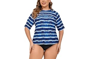 Halcurt Women's Plus Size Short Sleeve Rash Guard Swim Shirts Top Only Loose Fit Swim Tee UPF50+ Swimsuit