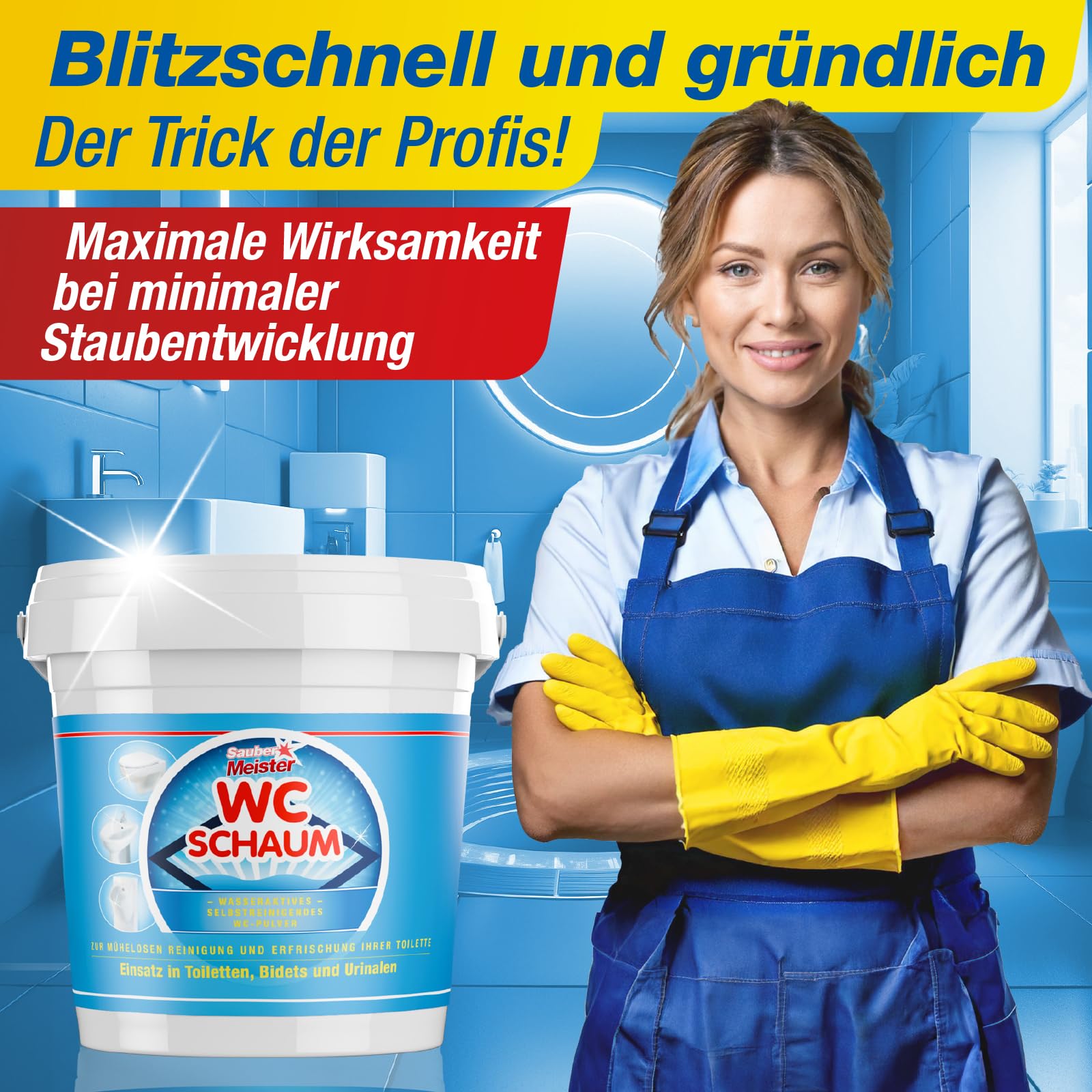 SAUBER MEISTER WC SCHAUMREINIGER PULVER – Extra starker WC Schaum für gründliche Sauberkeit – Kraftvoller WC-Reiniger gegen Kalk & Urinstein – Selbstreinigende Pulverform – 1000 g 4