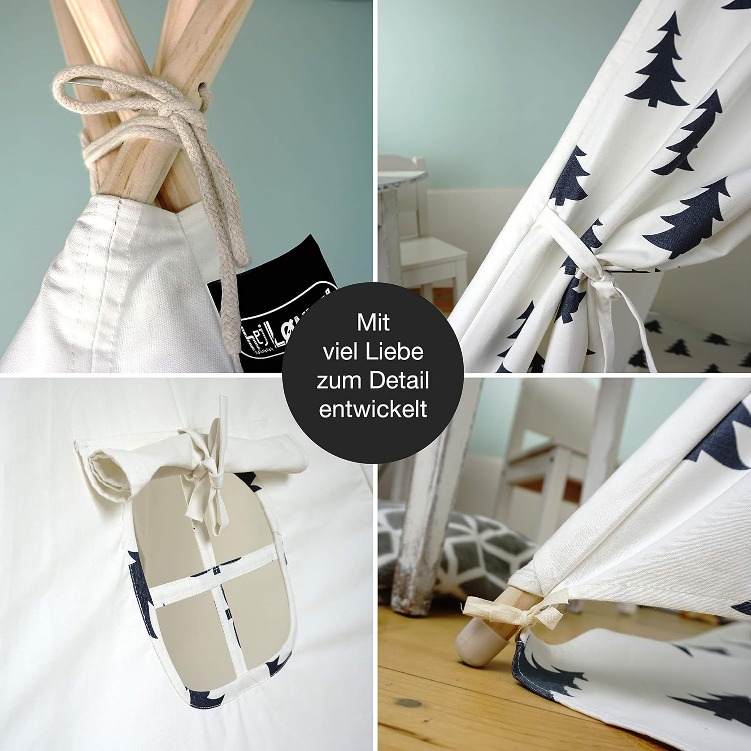HEJ Ldiameter NNE 76898069 Children's Teepee White Tree Pattern Approx. 120 x 120 x 150 cm - Image 5
