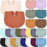 Chitidr 24 Pcs Muslin Baby Bibs Unisex Soft Muslin Drool Bibs Adjustable Baby Bandana Lap Shoulder Absorbent Teething for Baby Newborn Infants Toddlers Drooling Eating