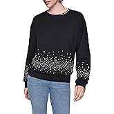 KARL LAGERFELD womens Long Sleeve Crew Neck Bejewled French Terry Sweatshirt