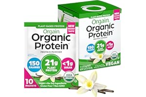 Orgain Organic Vegan Protein Powder, Vanilla Bean - 21g Plant Protein, 5g Prebiotic Fiber, Low Carb, No Lactose Ingredients, No Added Sugar, Non-GMO, For Shakes & Smoothies, 10 Travel Packs