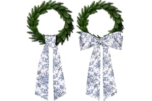 YOIRRAT 2Pcs Chinoiserie Monogram Satin Blue White Flower Wreath Sash for Door Accessories Indoor/Outdoor Wall Decor