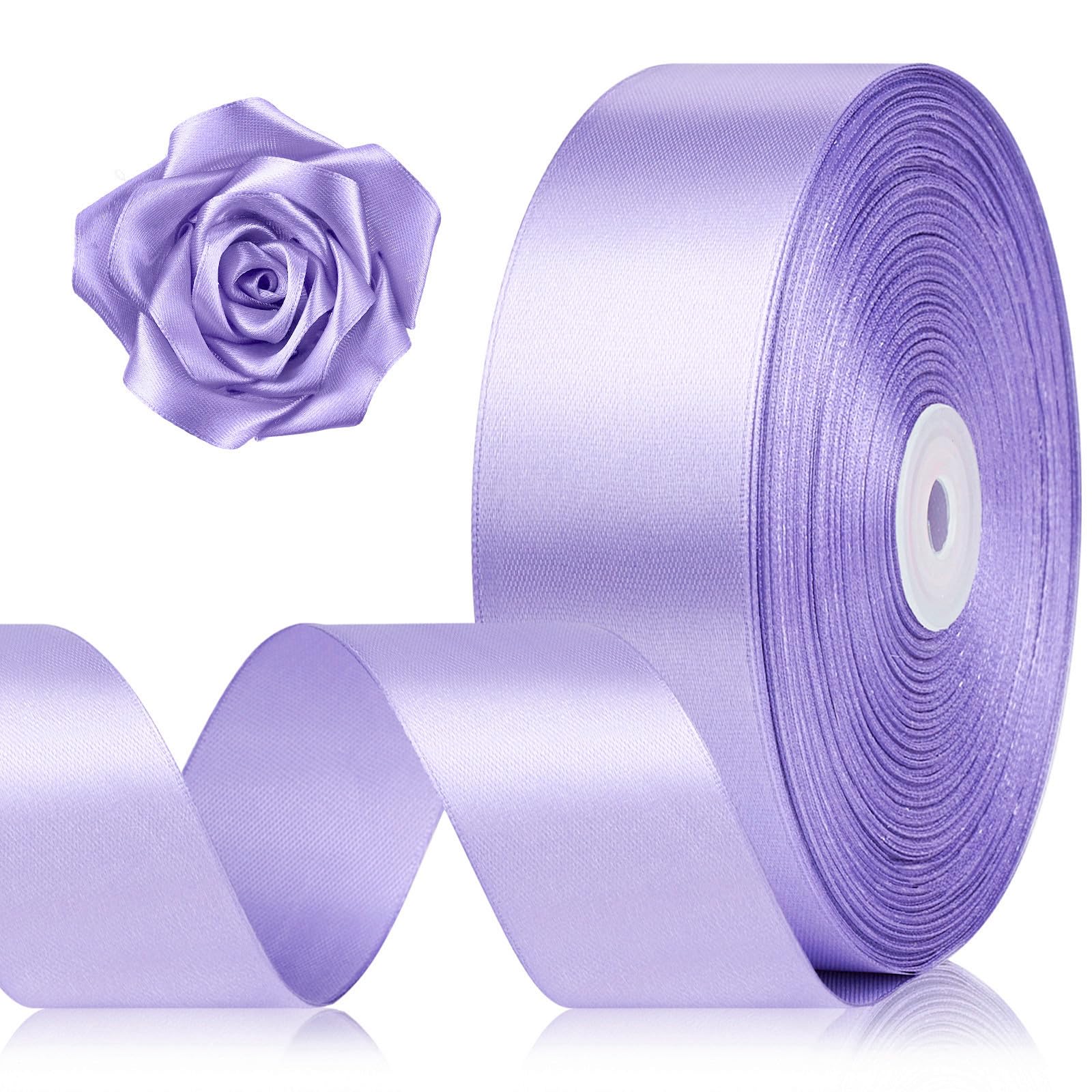 Photo 1 of 1-1/2 Inch 100 Yards Light Purple Satin Ribbon, Lavender Solid Fabric Ribbon Roll for Flower Bouquet, Gift Wrapping, Roses Making, Handmade Crafts