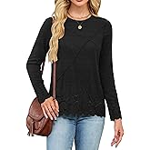 Blooming Jelly Womens Pleated Long Sleeve Shirts Lace Casual Tops Eyelet Crew Neck Tshirts Fall Fashion 2026