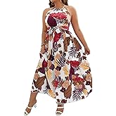 Floerns Women's Plus Size Boho Sleeveless Halter Neck Tie Back A Line Long Dress