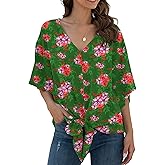 VIISHOW Womens Tie Front Chiffon Blouses V Neck Batwing Short Sleeve Summer Tops Shirts