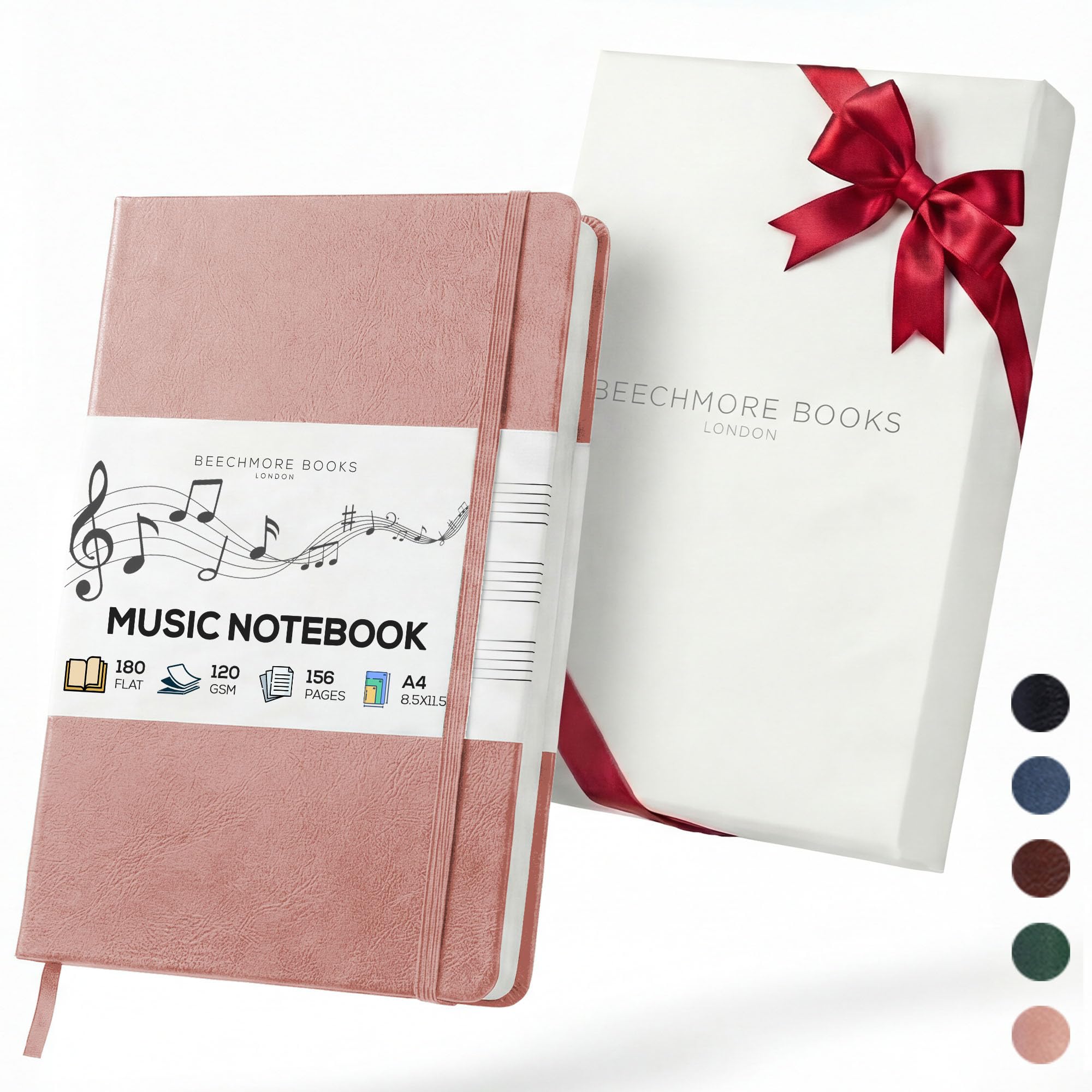 Beechmore Books Blank Sheet Music Notebook – A4 8.5x11.5 for Songwriters, Musicians & Composers, 156 Thick 120gsm Pages, 10-Staff Perforated Sheets, Vegan Leather Hardcover, Elastic Closure, Gift Box — image 1