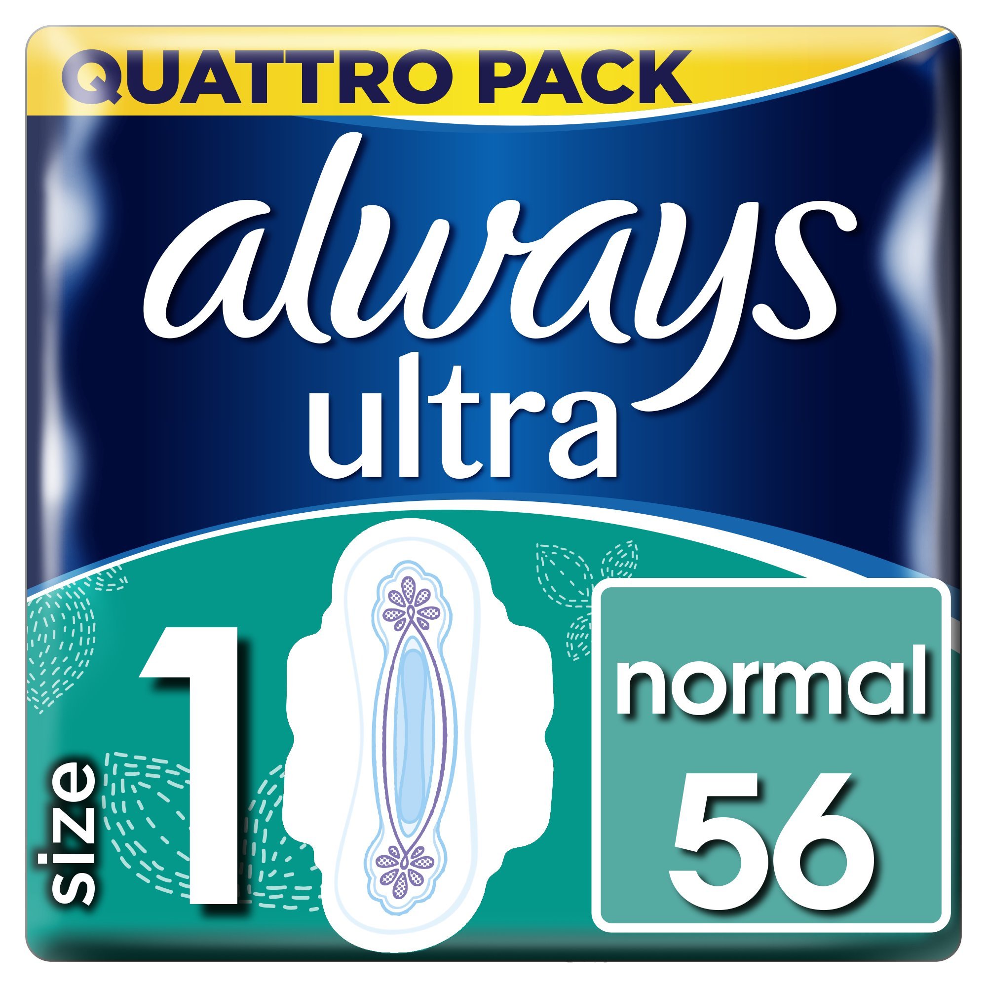 Always Ultra Sanitary Towels with Wings Pads (Super Absorbent/Neutralises Odours/Ultra Thin), Normal, 56 Count