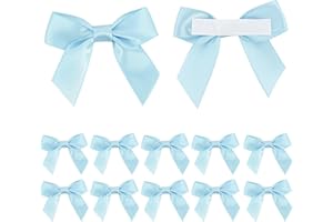 AIMUDI Baby Blue Satin Ribbon Bows 2" Self Adhesive Satin Bows for Gift Wrapping Premade Ribbon Bows with Double-Sided Tape for Making Crafts Baby Shower Birthday Party Wedding Decorations, 50 PCs