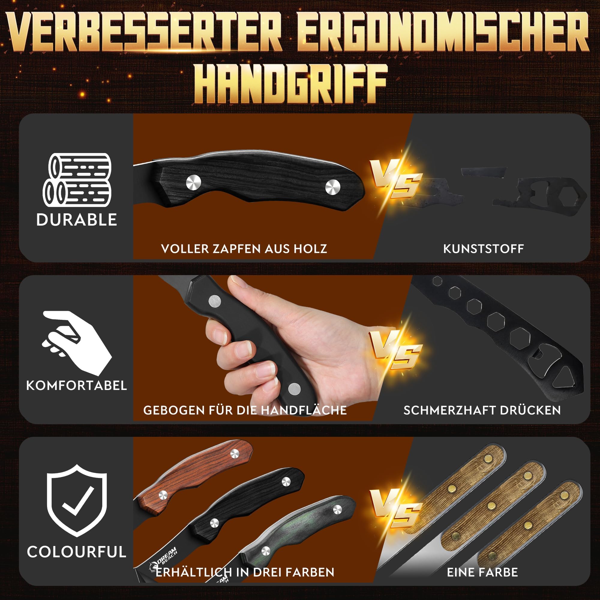 Dream Reach 3PCS Axt Beil Set Outdoor Survival Camping Wikinger Axt für Garten Männer Geschenke 6