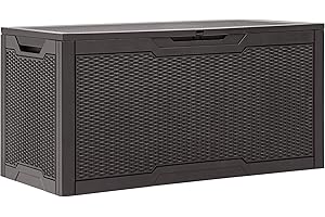 YITAHOME 100 Gallon Outdoor Storage Box, Large Water Resistant Resin Deck Box, Indoor Outdoor Lockable Storage Container for Patio, Garden, Cushions, Tools, Equipment (Dark Brown)