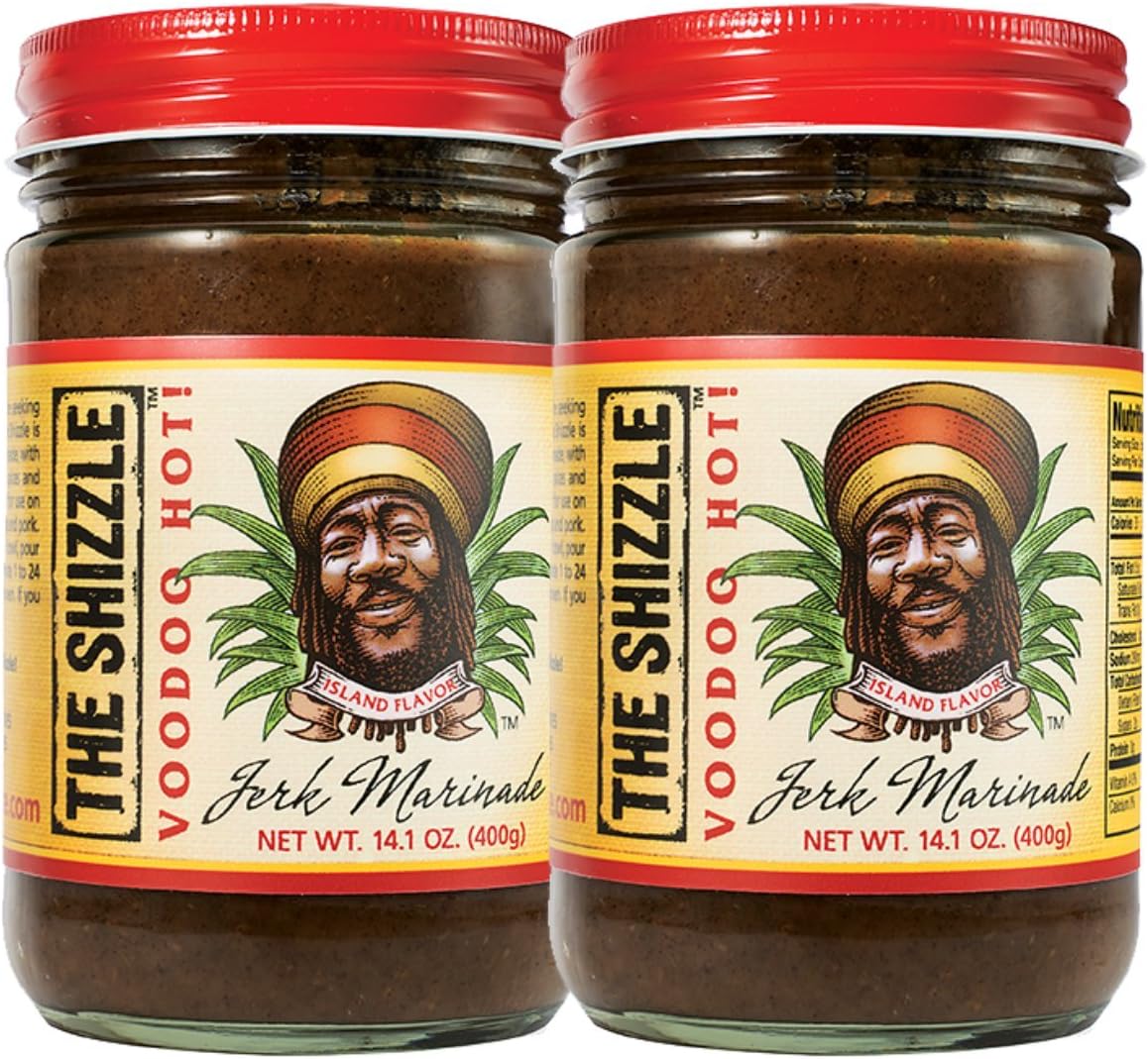 The Shizzle VooDoo Hot Jerk Marinade (Two Pack) – 14 Ounce Jar – Authentic Island Flavor w/ Pineapple Base – Spicy Rub – NO MSG, Corn Syrup, Preservatives – Sauce for Chicken, Pork, Etc