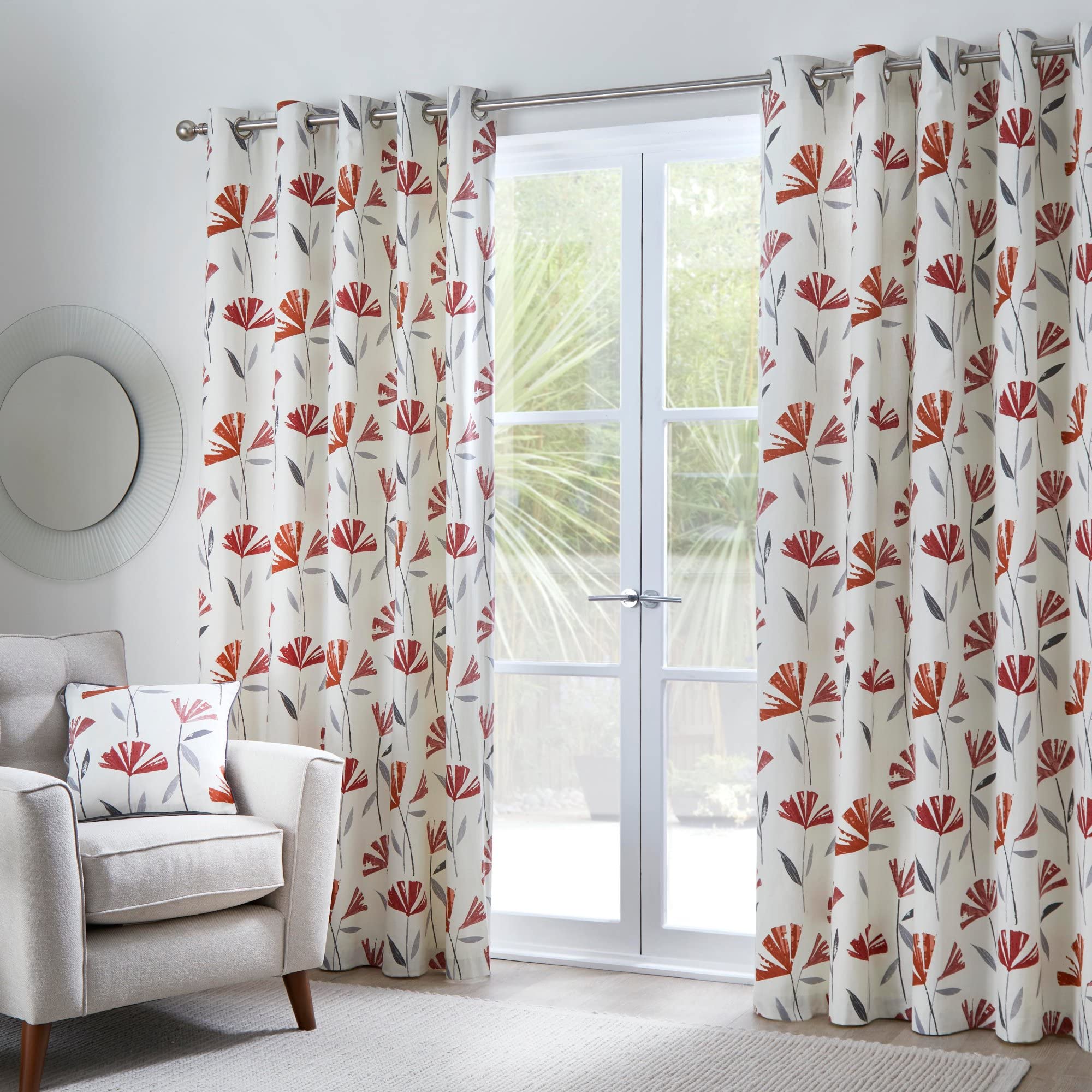 Fusion - Dacey - 100% Cotton Pair of Eyelet Curtains - 46" Width x 54" Drop (117 x 137cm) in Red