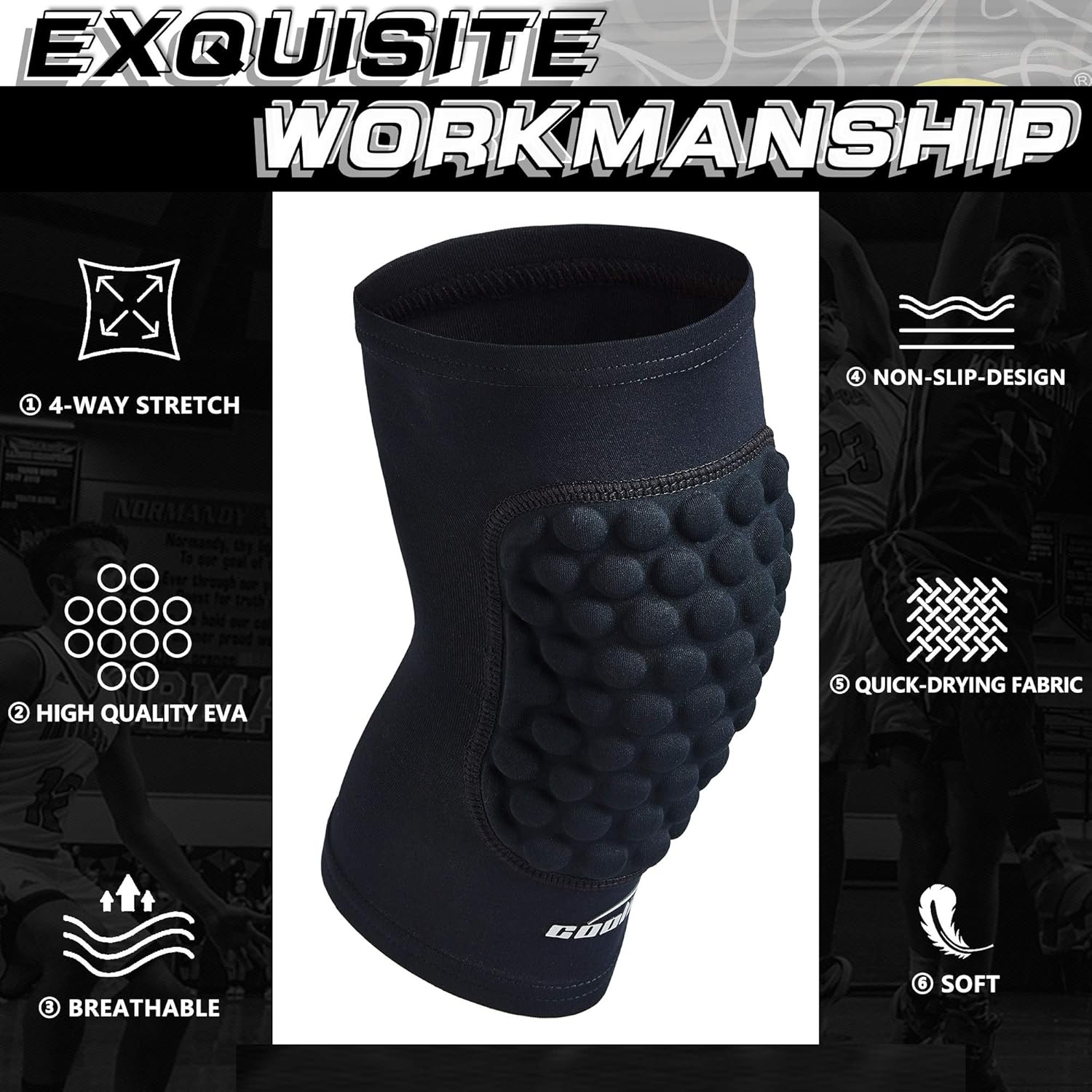COOLOMG Protective Knee Pads Basketball Volleyball Football Crashproof Antislip (1Pair) for Kids Youth Adults : Sports & Outdoors