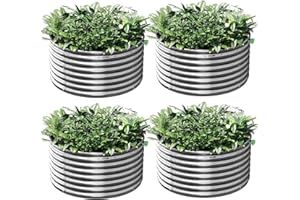 Mostmahes 4 Pcs Round Galvanized Raised Garden Bed Outdoor, Metal Garden Bed for Vegetables, Above Ground Garden Box for Flow