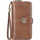 SENDEFN Wallet for Women RFID Blocking Leather Clutch Long Purse Large Capacity Credit Card Holder Wristlet